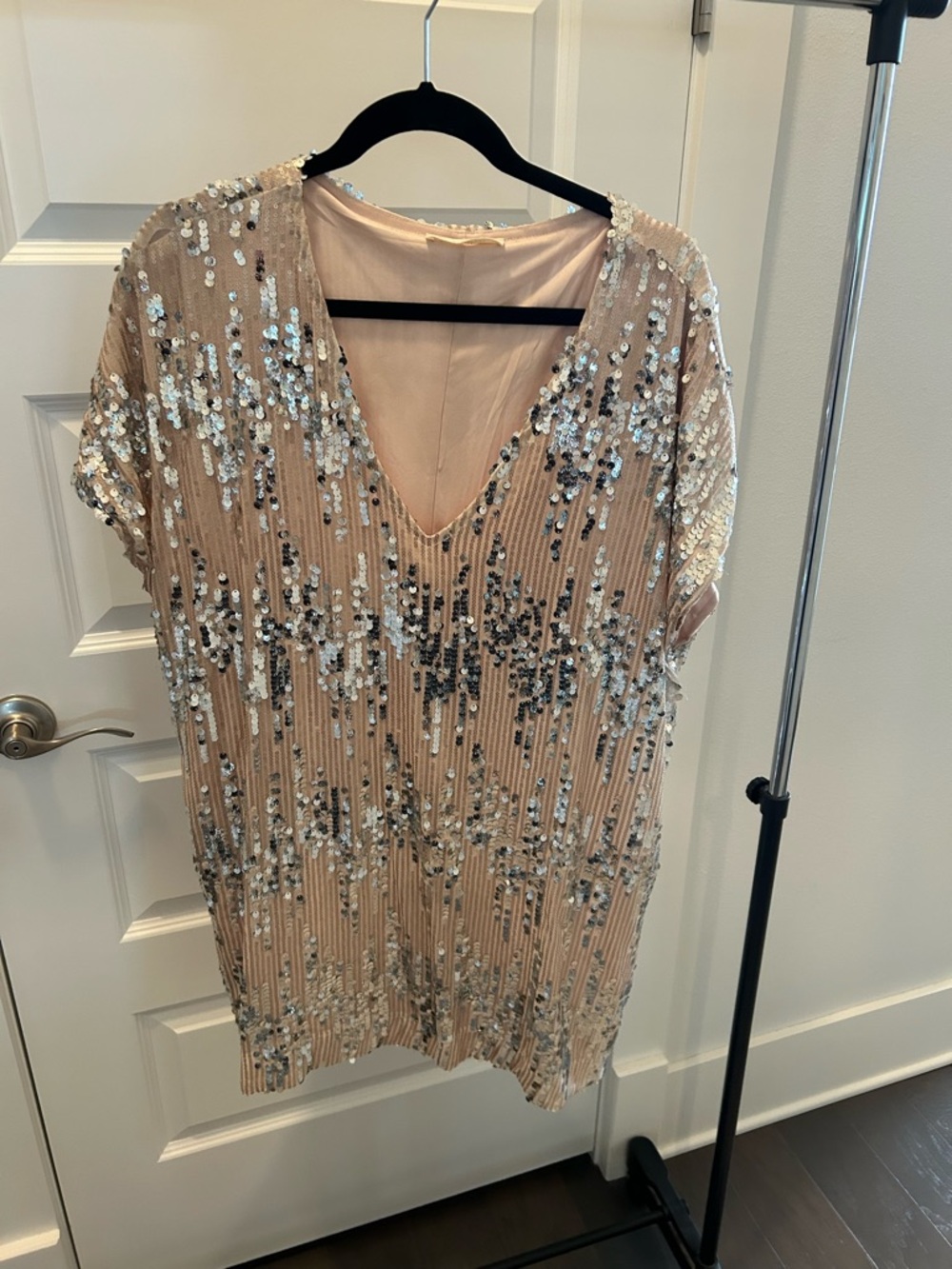 Together Blush/Nude Sequin V-Neck Mini Dress